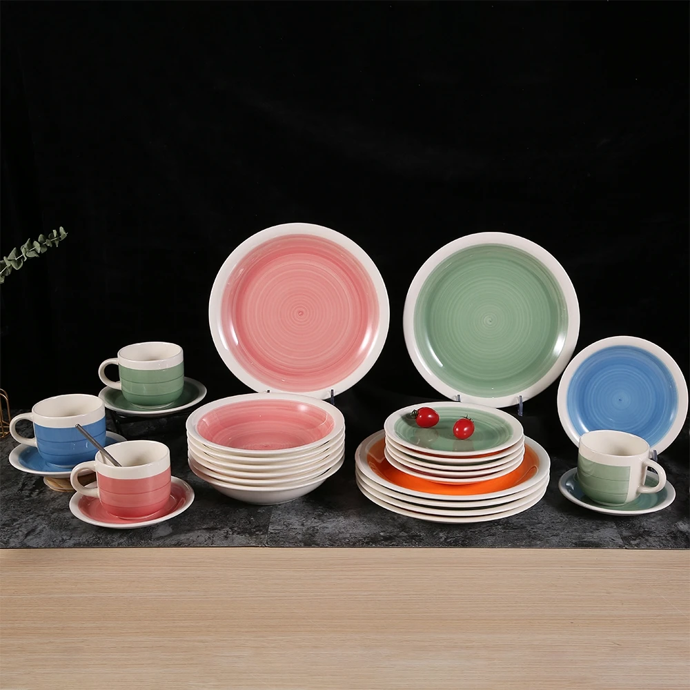 Sample Available wholesale handpainted dinner plates, latest ceramic dishes round emboss ceramic stoneware dinner set