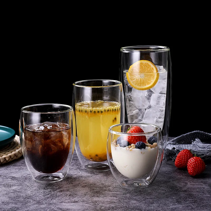 
Clear high quality borosilicate heat resistant double wall glass cup 