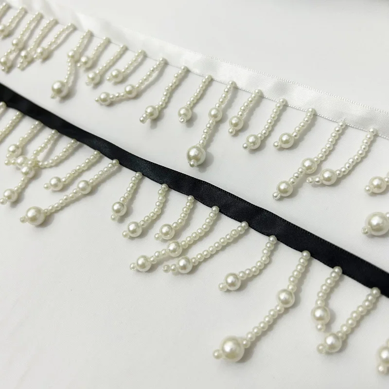 Handmade Beaded Ribbon Lace Imitation Pearl Tassel DIY Wedding Curtain Stage Accessories for Jeans Clothing Decoration