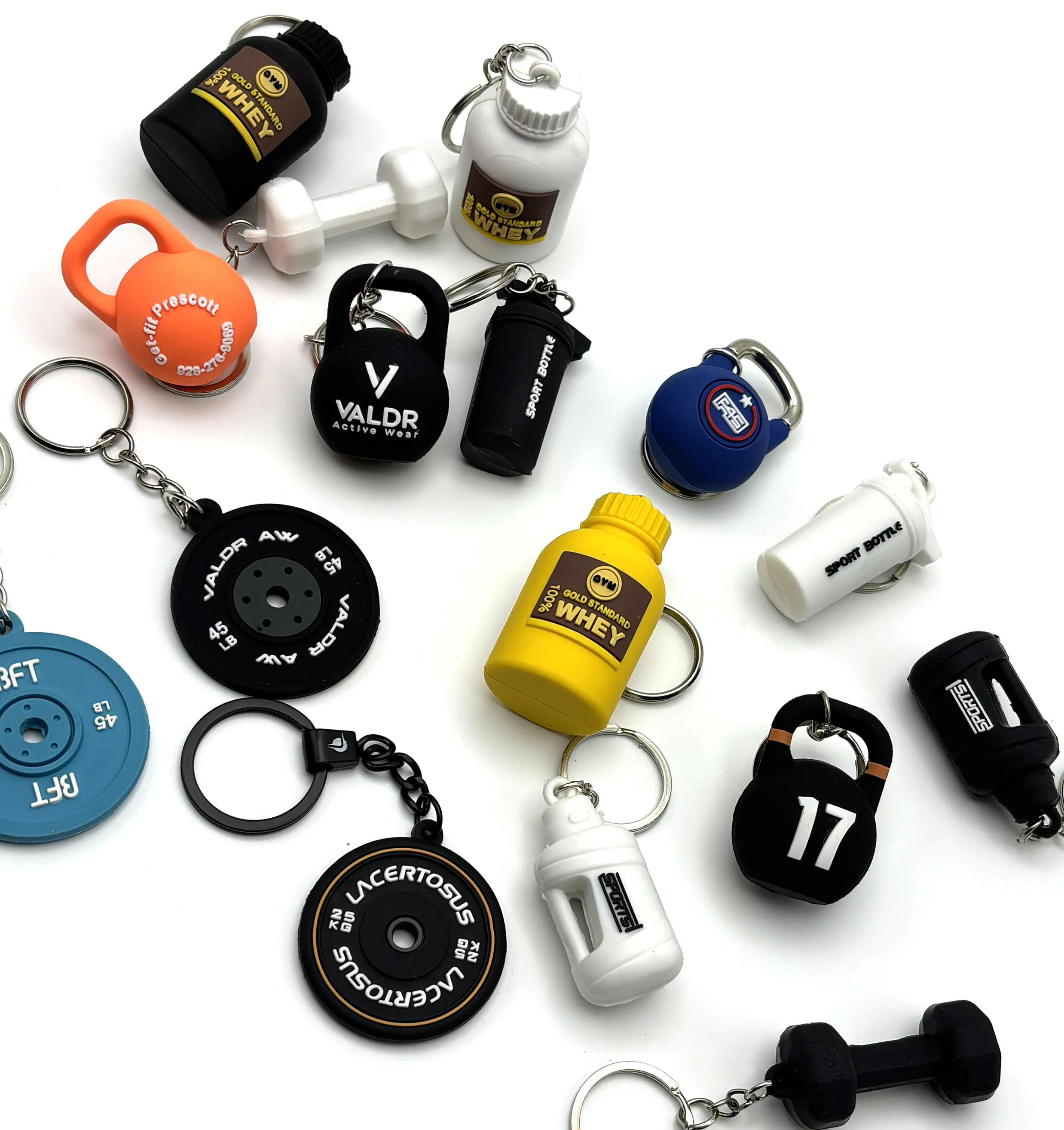 3D Mini Fitness Key Chain Customized Logo Gym Workout Keychains 3D Rubber PVC Sport Bottle Keychain