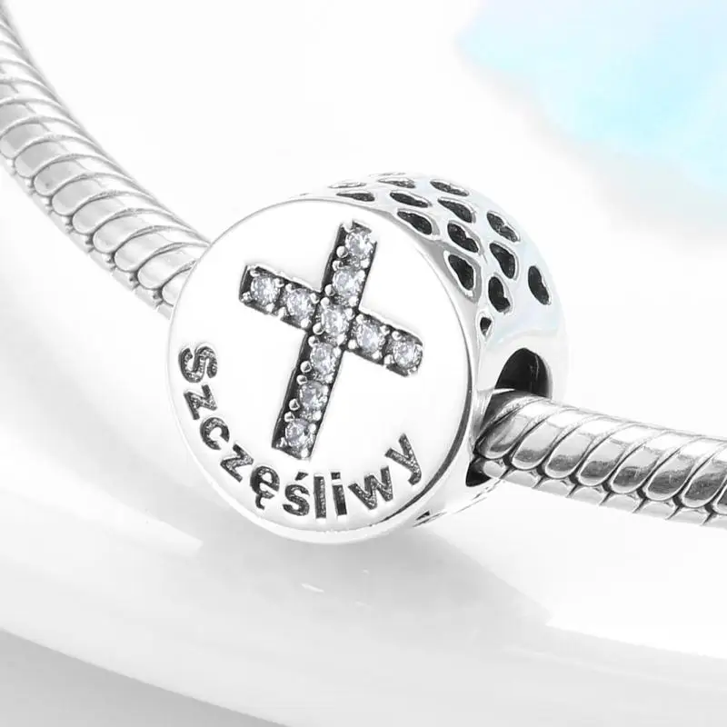 Real 925 sterling silver Hope metal Beads Virtues of the Bible Cross CZ Charms for Bracelets jewelry making for Gift Party Daily