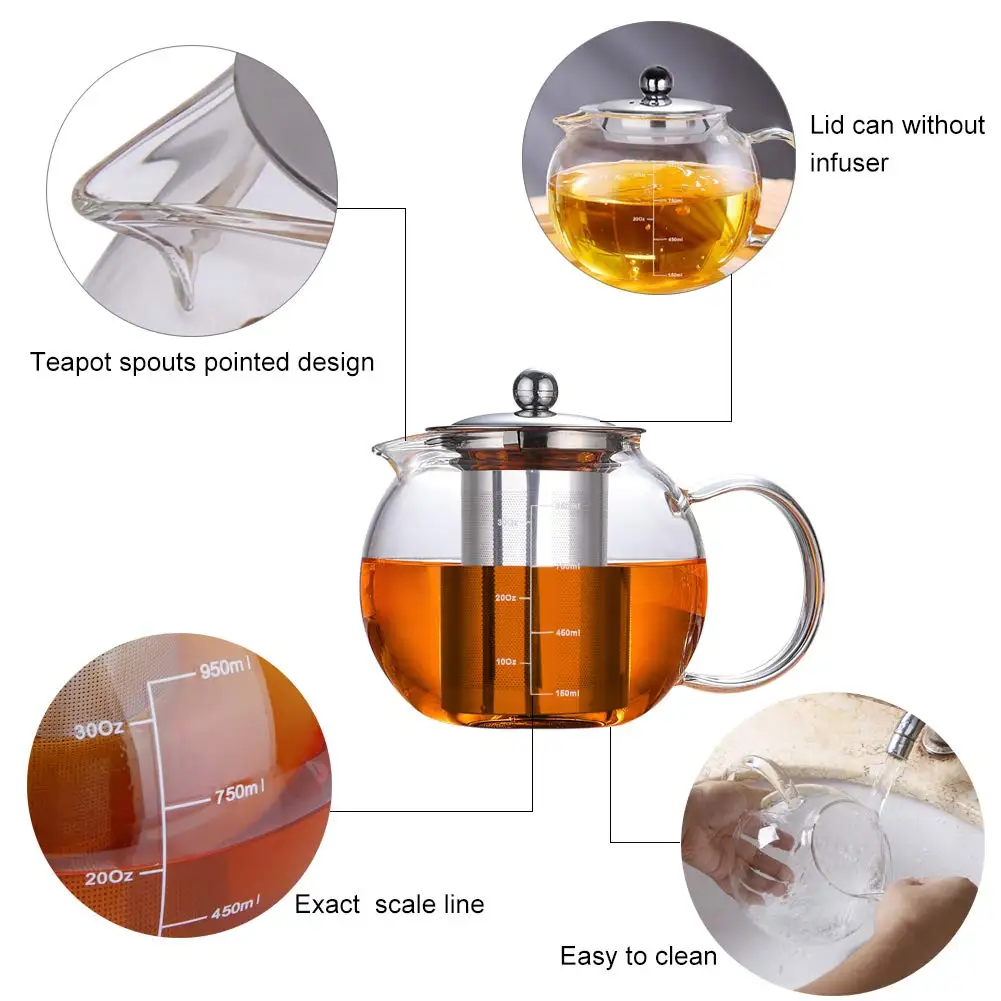 1000Ml Tea Pot Gift Sets Borosilicate Creative Tea Pots Kettle Set Glass Portable Tea Pot With Stainless Steel Infuser