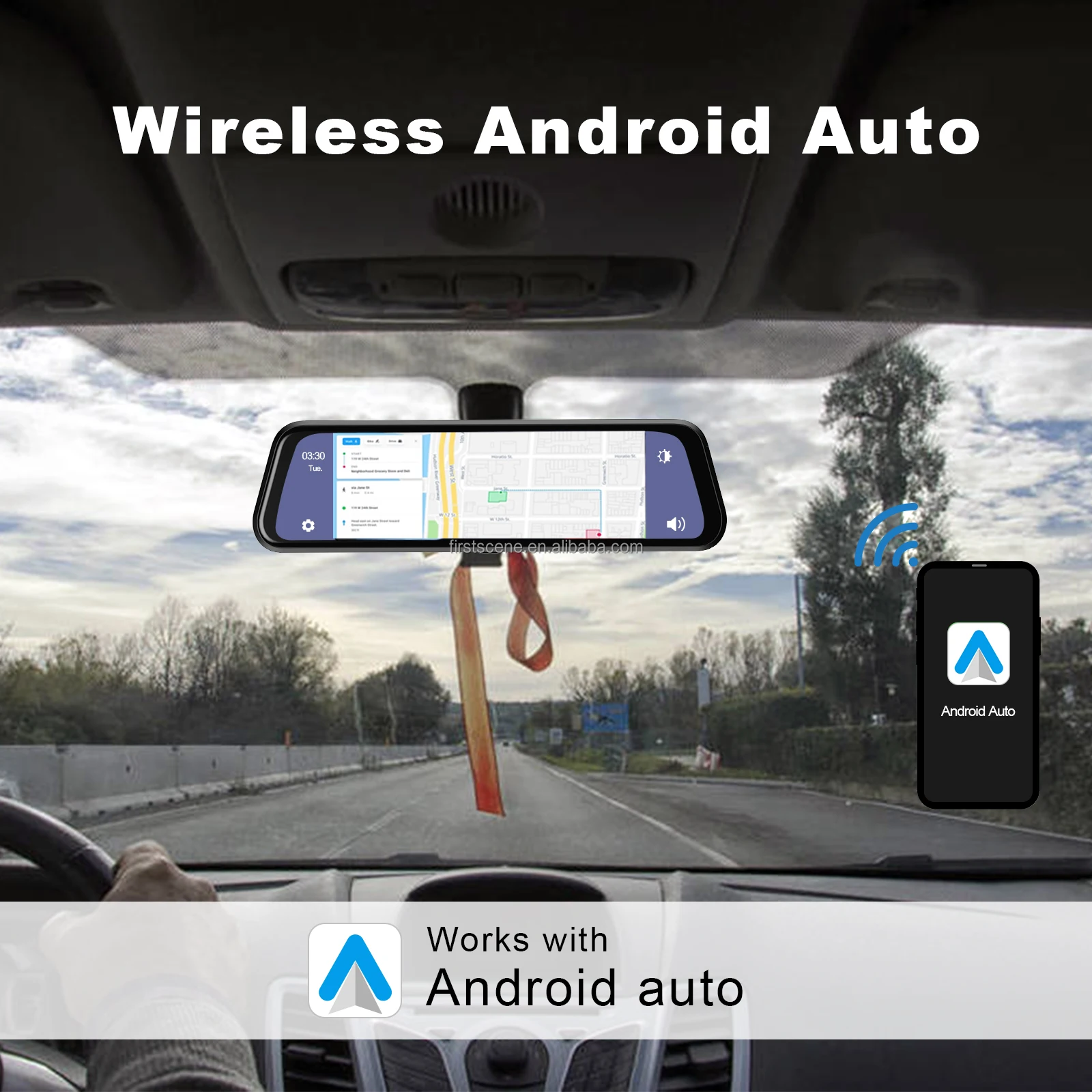 ADINKAM Carplay Android Auto 10 Inch Dual Lens Car Streaming Rearview Mirror 1080P Dash Cam Auto Registrar DVR Camera with WIFI