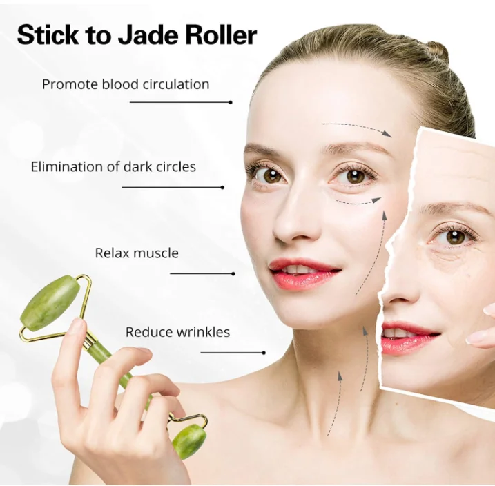 Jet Face Lifting Massage Gua Sha Set Jade Face Roller 100% Real Natural Facial jade facial roller