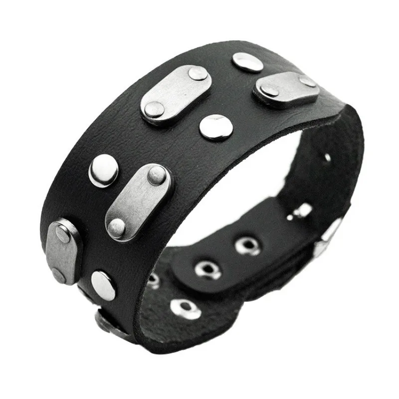 Punk Rock Style Motorcycle Rivet Leather Wristband for Men Needle Buckle Bracelets Jewelry