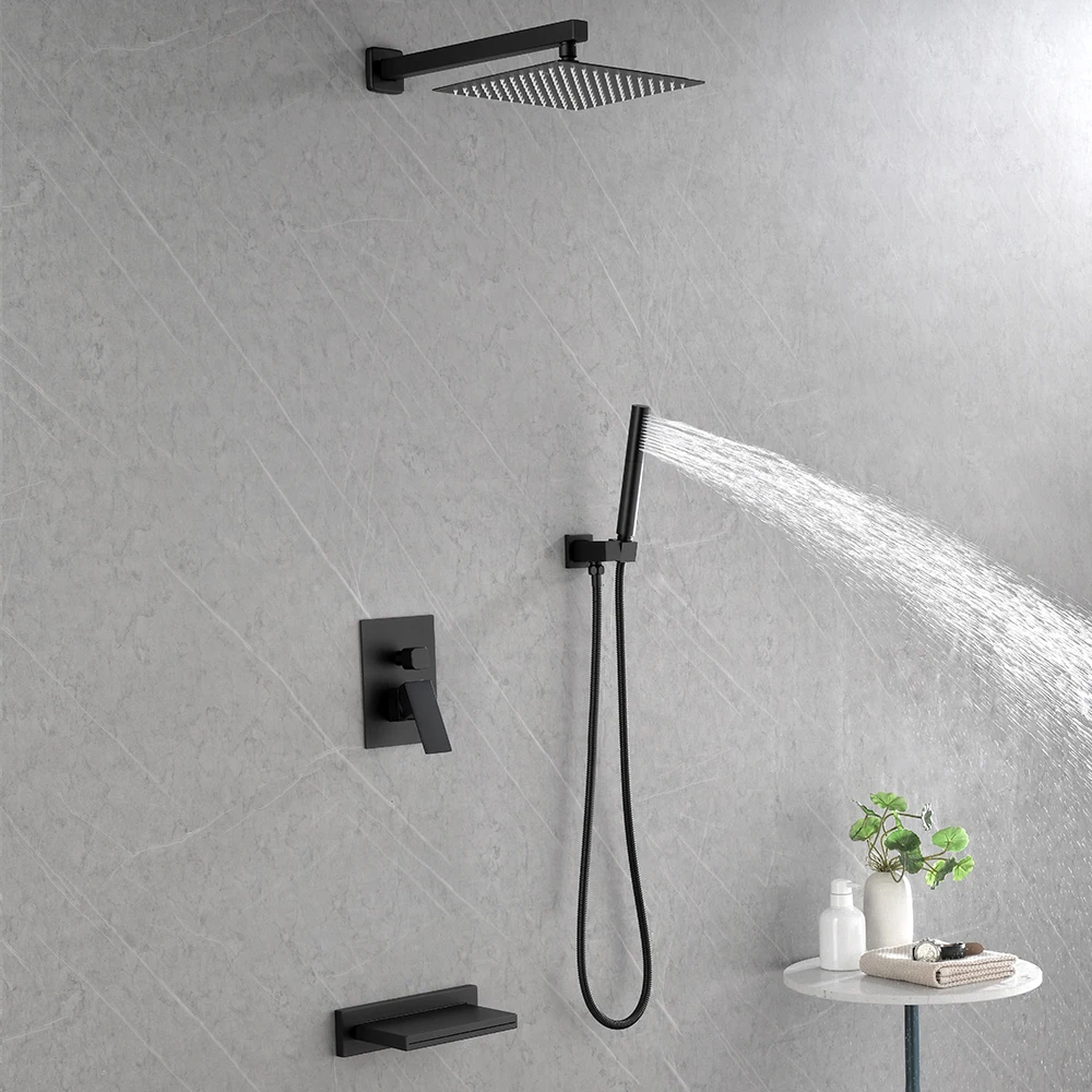 Brushed Gold Luxury Contemporary Shower In-wall Rainfall Bathroom Shower Set 3 Ways Hot and Cold Shower System