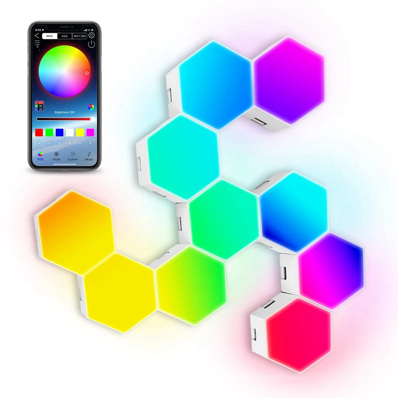Квантовый светодиодный шестигранный светильник от производителя настенный RGB с сенсорным управлением через приложение рисунком сот модульный ночник для спальни