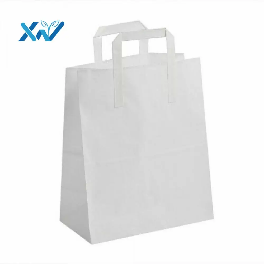 Disposable logo printing white brown kraft paper bag shopping grocery paper restaurant takeaway paper bag with handle