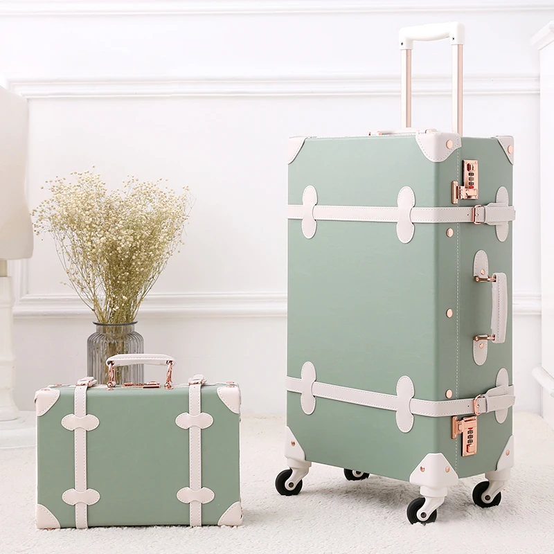 (Embossed Pink, 26in 20in 12in) Unitravel Vintage Luggage Set PU Leather Women Cute Suitcase with Handbag