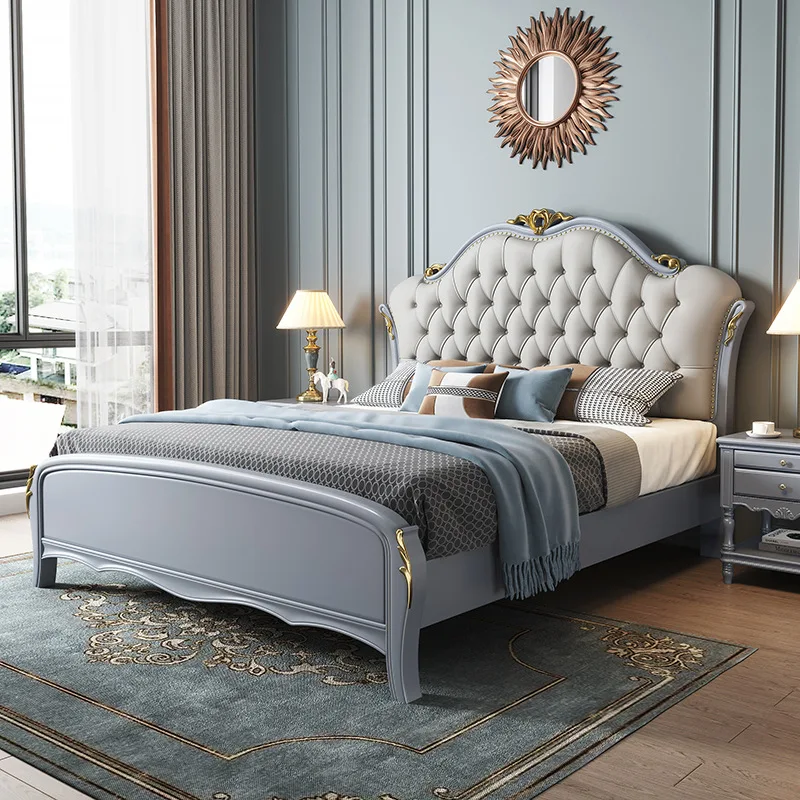 Factory wholesale queen king size bedroom furniture set solid wood wooden beds with storage