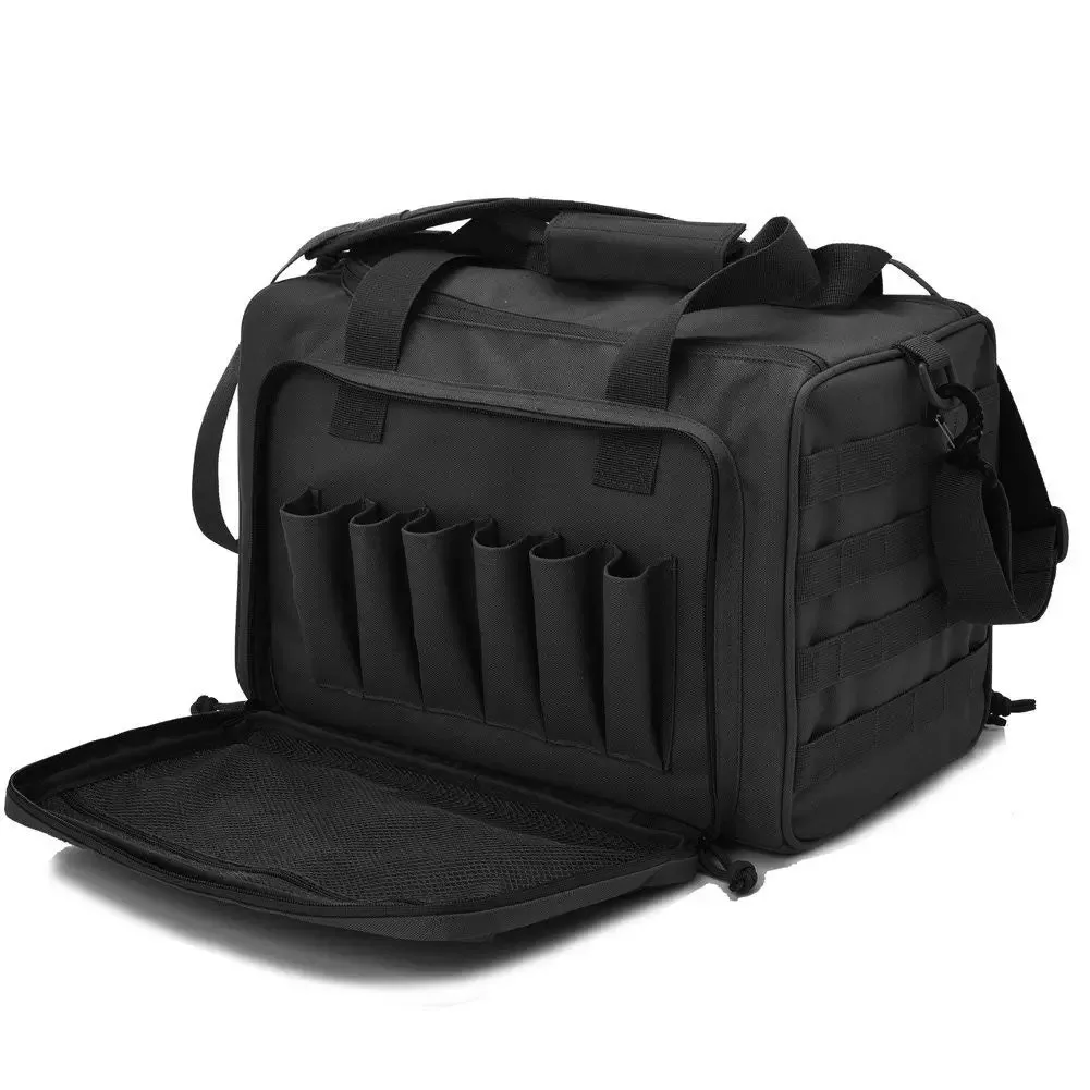 Factory custom strong  black polyester filed operation hand bag  25L field operation range bag with magazine holder slot