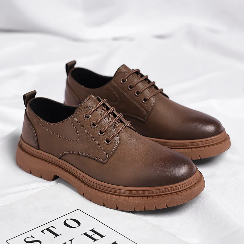 Custom Manufacturer Low Top Thick Sole Genuine Leather Cowhide Upper Plus Size Business Dress Shoes for Men