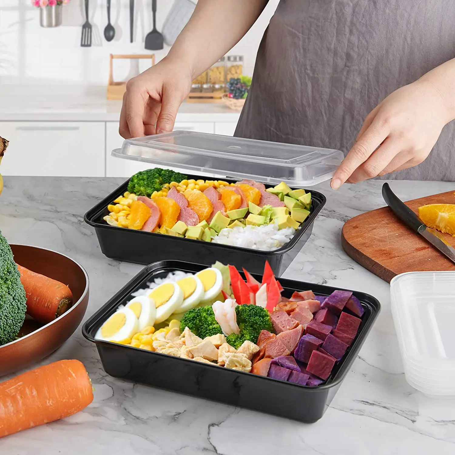 Microwavable Prep Containers 39 oz 1Compartment with Airtight Lids Plastic Food Storage Bento Box BPA Free Reusable Lunch Boxes