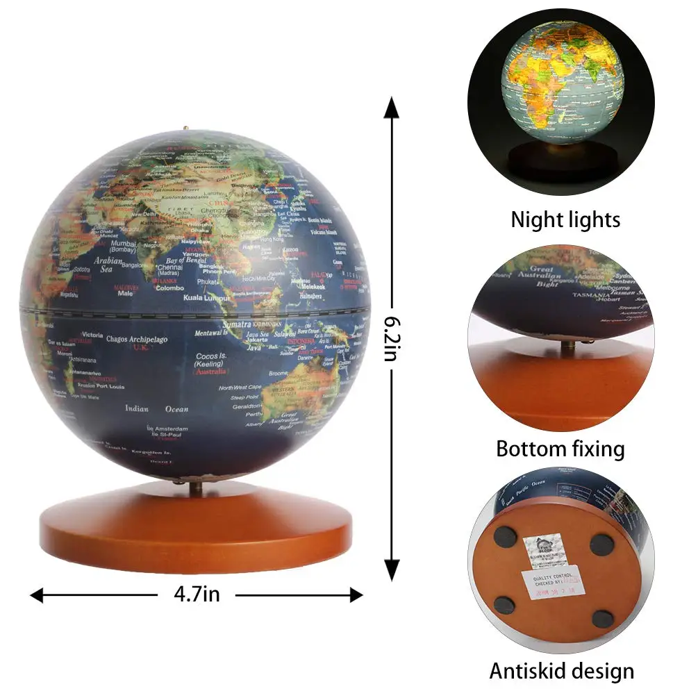 Dipper Rotary music box World Globe,dark blue World Map Globe for School Classroom Teaching Aids Home Desk Decor