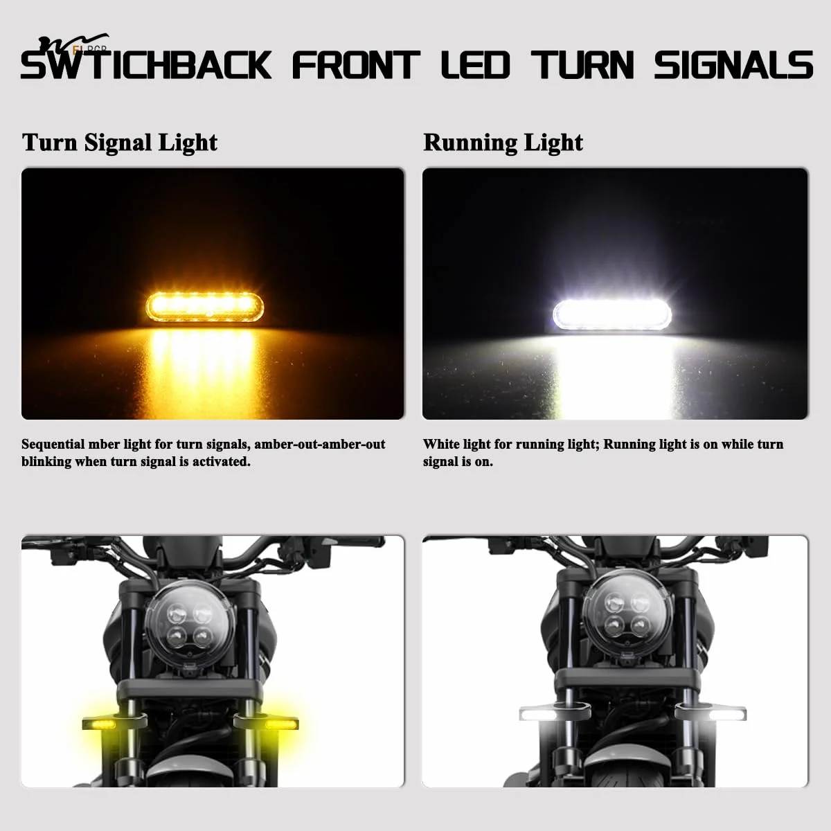 Motorcycle Front Fork LED Turn Signals Universal Sequential Switchback Running Lights 12V Amber Blinkers W/Mounting Bracket fit