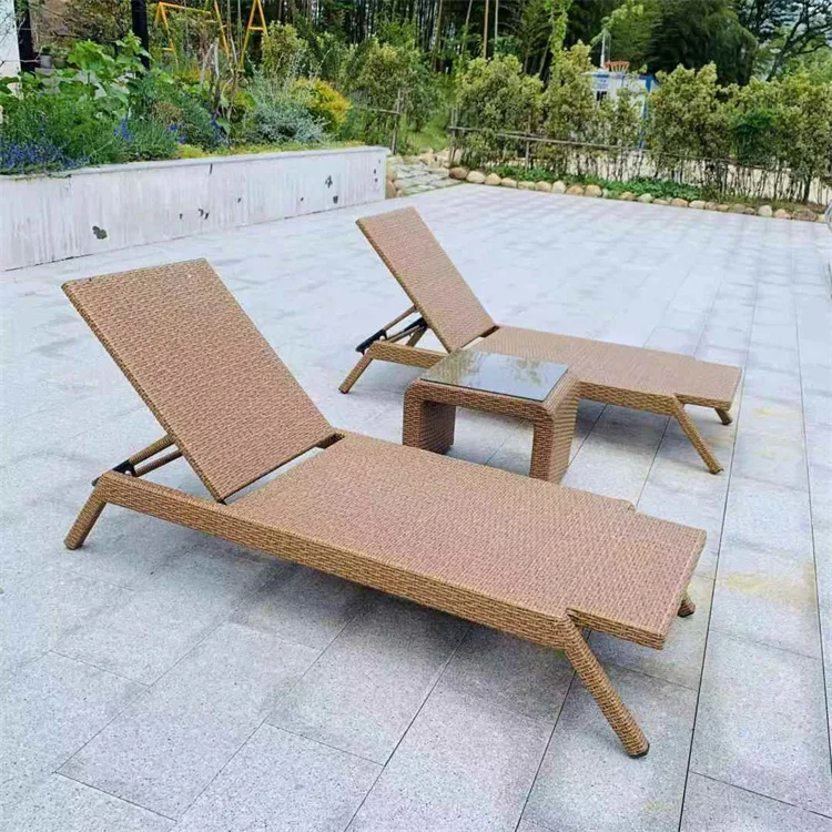 Movable Outdoor Aluminum Frame Chaise Lounge Chair Teak Wood Arm & Wheel for Sun Beach Patio Pool Supermarket & Farmhouse