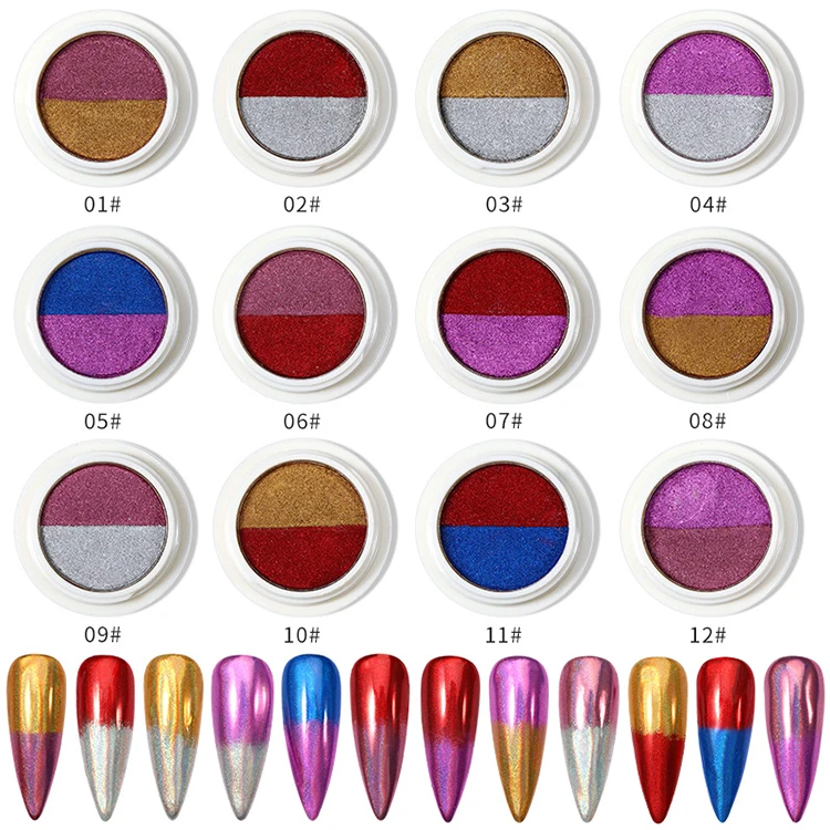 
12Colors Two-color Solid Laser Mirror Nail Art Powder For Salon Home Usage 
