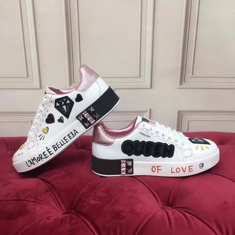 Design Sneaker Top Quality Sneakers Vamp Graffiti Portofino Embroidery And Decorative Printing Napa Calf Skin Casual Shoes