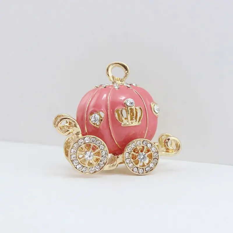 Wholesale 45mm 3D Blue Cinderella Pumpkin Carriage Crystal rhinestone Necklace Pendant Charms