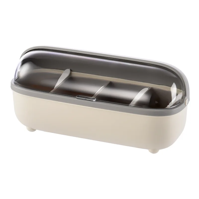 2021 Multifunctional Household Seasoning Box With Spoon Kitchen Four-compartment Pot Of Sugar And Msg Seasoning Chopsticks Box