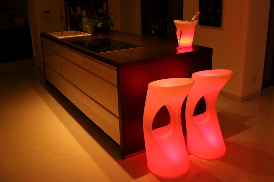 Modern color change plastic garden led glow furniture hire high Bar stools
