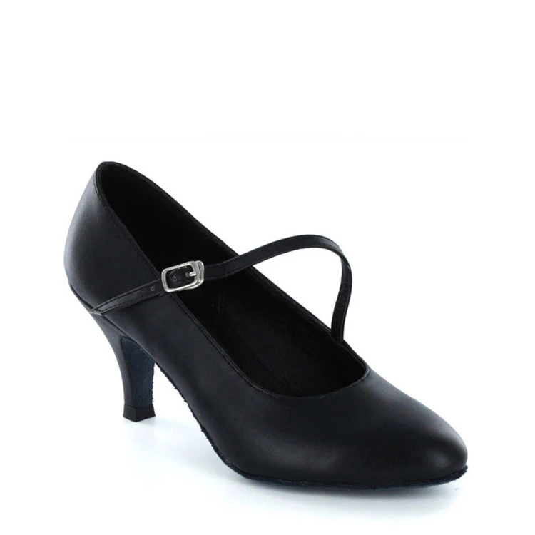 China manufacturer ladies straight high heel black satin tango latin dance shoes