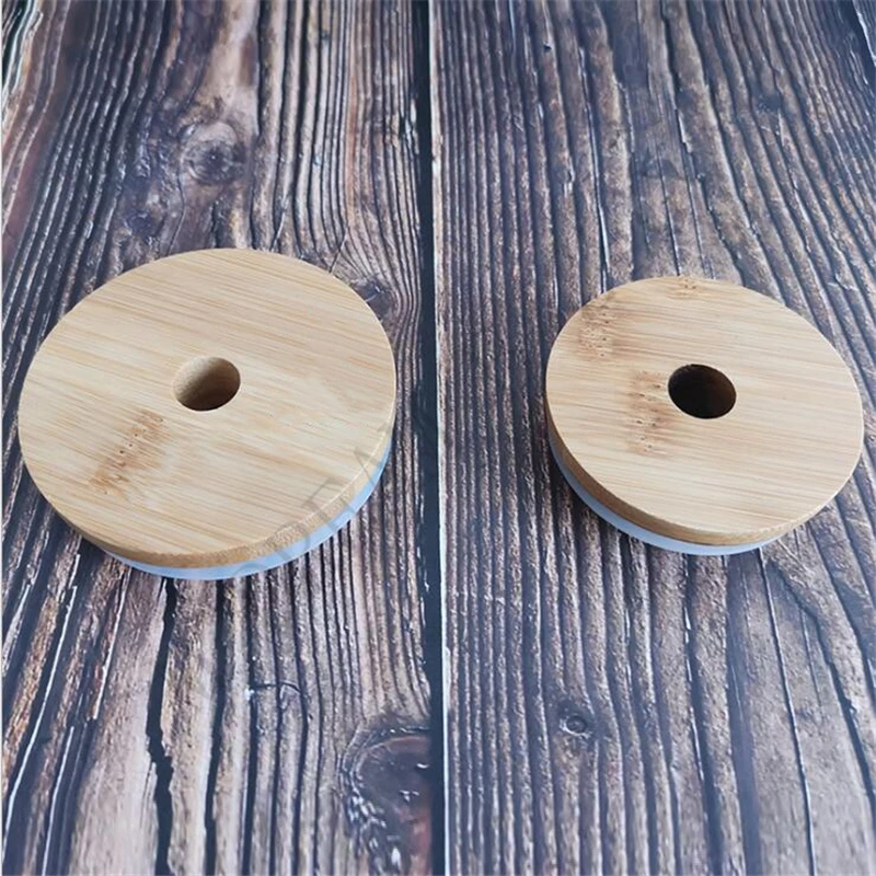 70mm/86mm Friendly Mason Lids Reusable Bamboo Caps Tops with Straw Hole and Silicone Seal for Masons Canning Drinking Jars Top