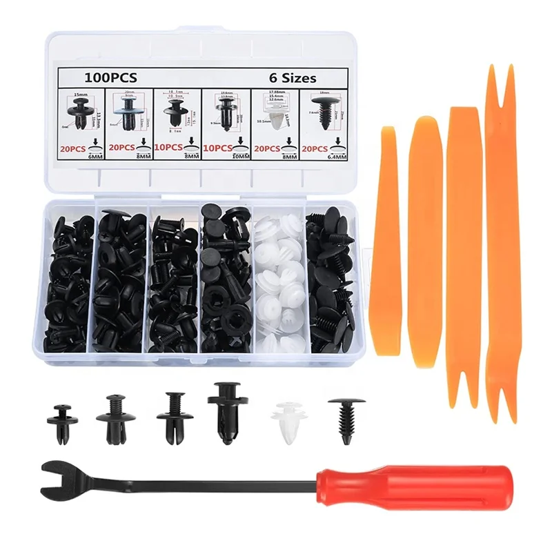 Car Accessories 100Pcs Snap Rivet Push Retainer Kit 6 Sizes Car Push Pin Rivet Trim Plastic Fasteners Auto Clip For Car