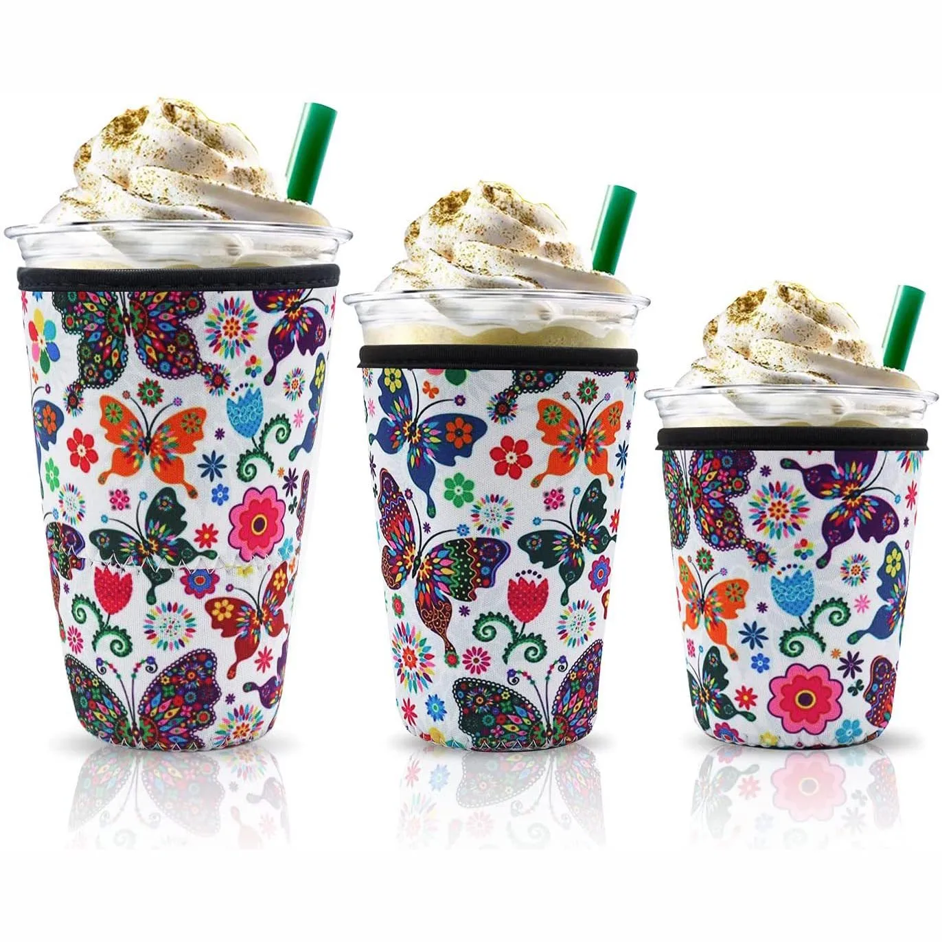 Wholesale Custom printed 16OZ 24OZ 32OZ Reusable Neoprene Iced Coffee cup Sleeves