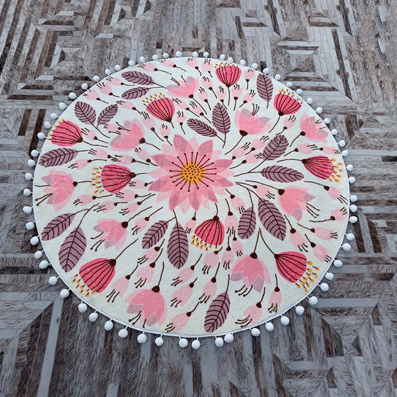 Modern Wool Bedroom Floor Bay Window Mat Circular Carpets For Room Home Decor And Round Rugs With Pom Poms For Living Room