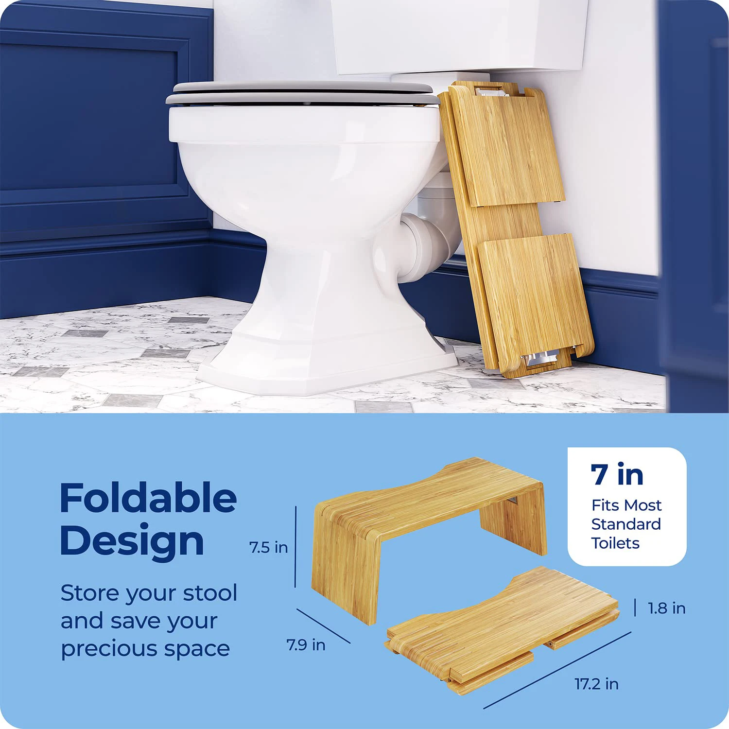 Custom Bamboo Foldable Toilet Stool Collapsible Bathroom Squatty Potty Toilet Step Stool Folding Bathroom Stool For Adult