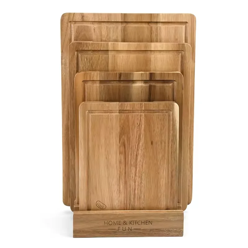 Custom Acacia Wood Large Charcuterie Board Set 4 Piece Personalized Cutting Board Serving Board With Juice Groove