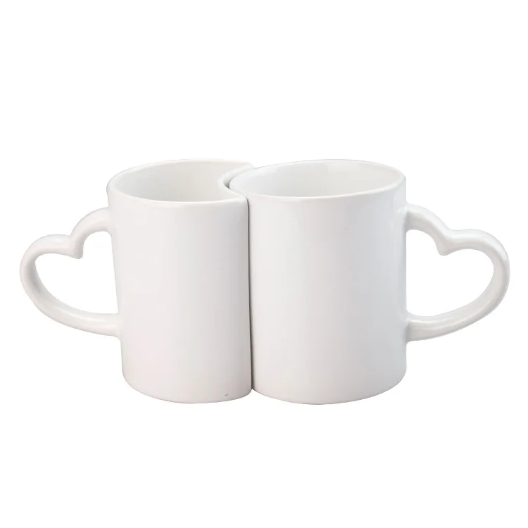 11 OZ Wholesale Heart-shaped Couple Cup Sublimation Heart-shaped Handle White Mug
