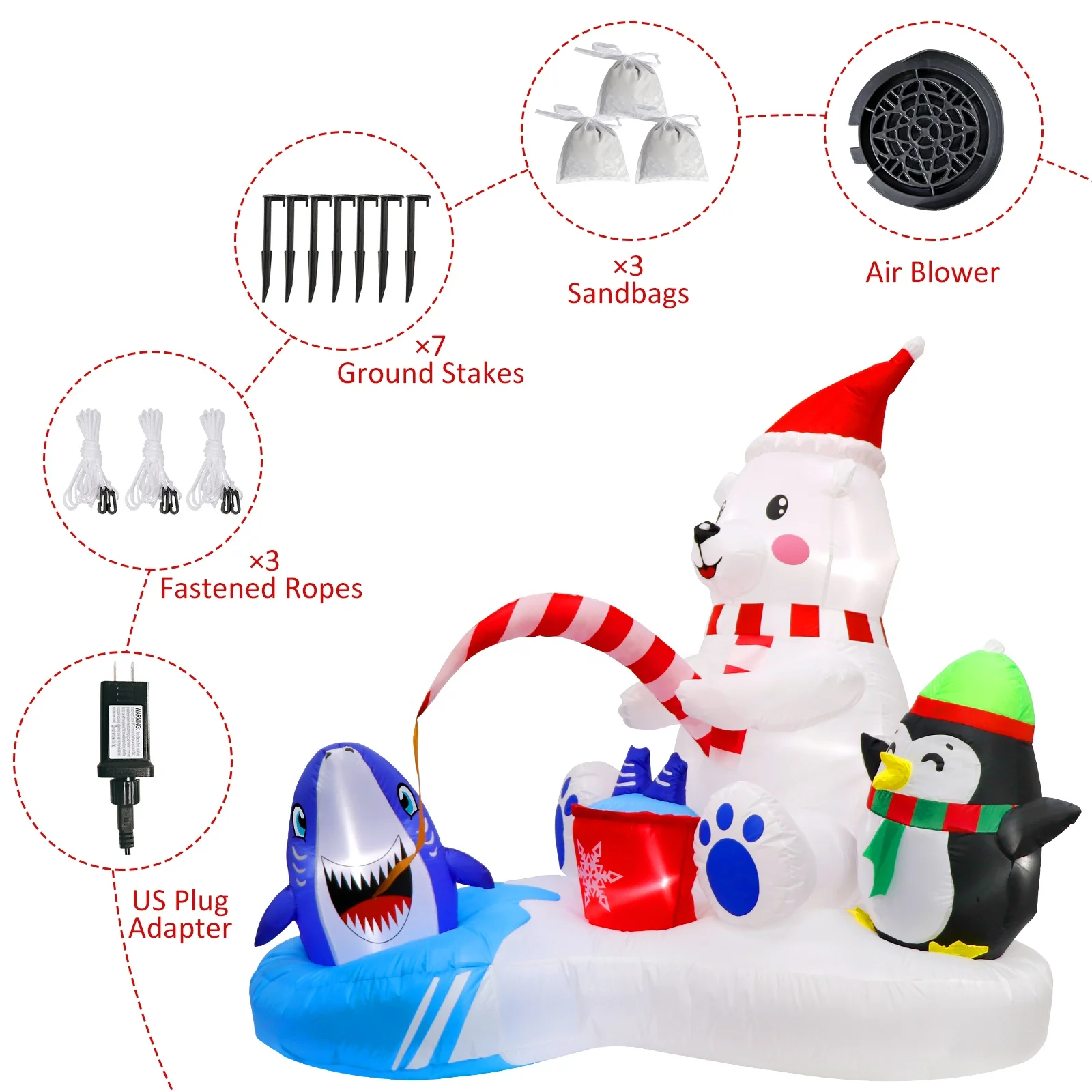 Ourwarm Outdoor Led Blow Up Custom Yard Decoration Polar Bear Christmas Inflatable with Led Light