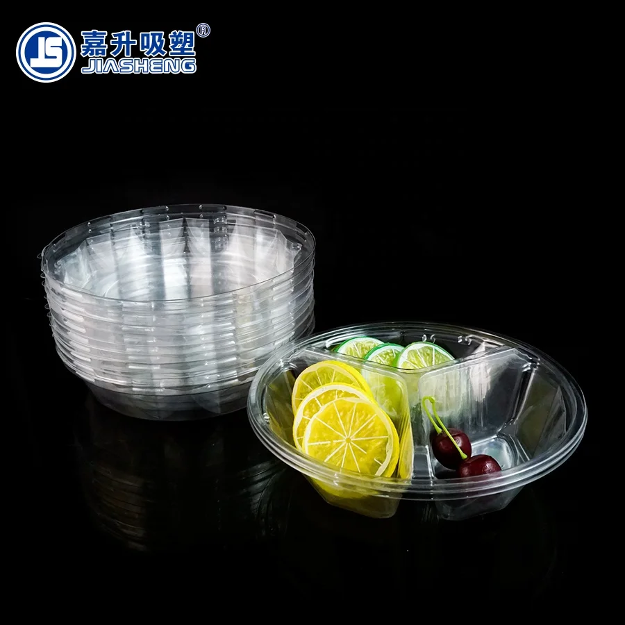 High Transparent Plastic Three Compartment Fresh Fruit Tray with Lid