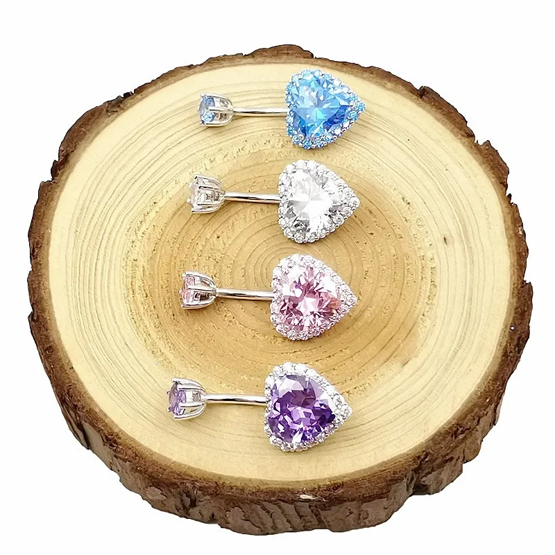 925 Sterling Silver Zircon Heart Shape Piercing Navel Belly Rings 925 Silver Sexy Navel Piercing Jewelry For Women