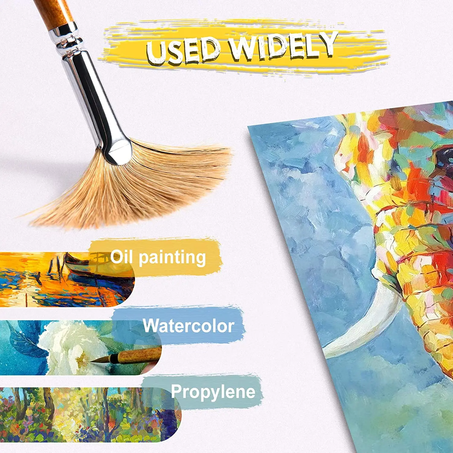 Fuumuui Fan Brush Set - Stiff Hog Bristles Natural Hair Profession Artist Oil Painting Brushes of 6pcs