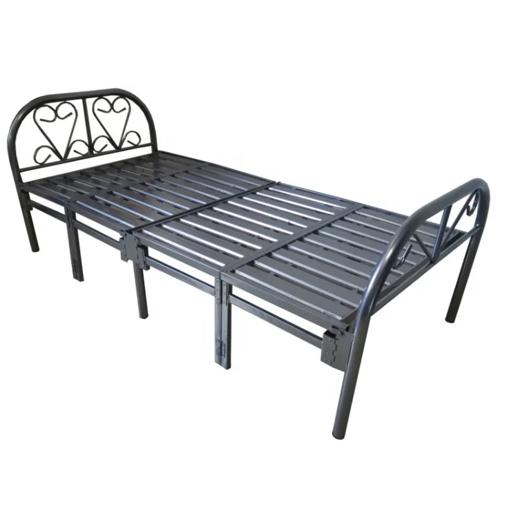 Fold Portable Frame Single Metal Folding Beds With Headboard, Metal Folding Bed For Adults