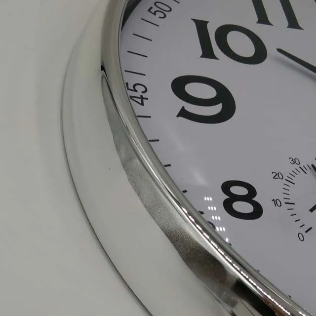 14 inch simple style electroplating silver frame and pvc temperature and humidity face plastic wall clock