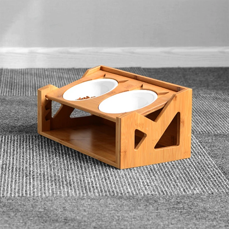 Bamboo Dining Table Oblique Stand for Cats Dogs Kitten and Puppy Pet Bowls new trend 2020