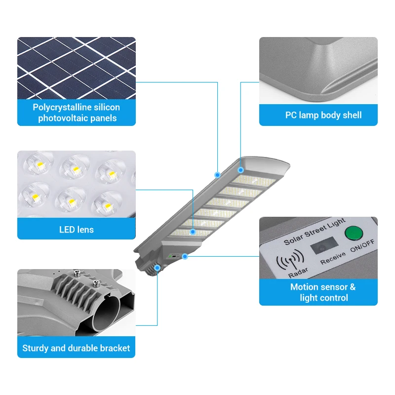 Outdoor ABS all in one LED Solar Street Light rechargeable Road Solar motion sensor Light manufacturer waterproof Solar Lampara