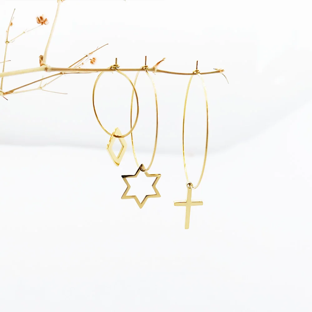 Aretes De Acero Inoxidable Hoop Earring Star And Moon Earrings 18k Gold Plated Jewelry Filled