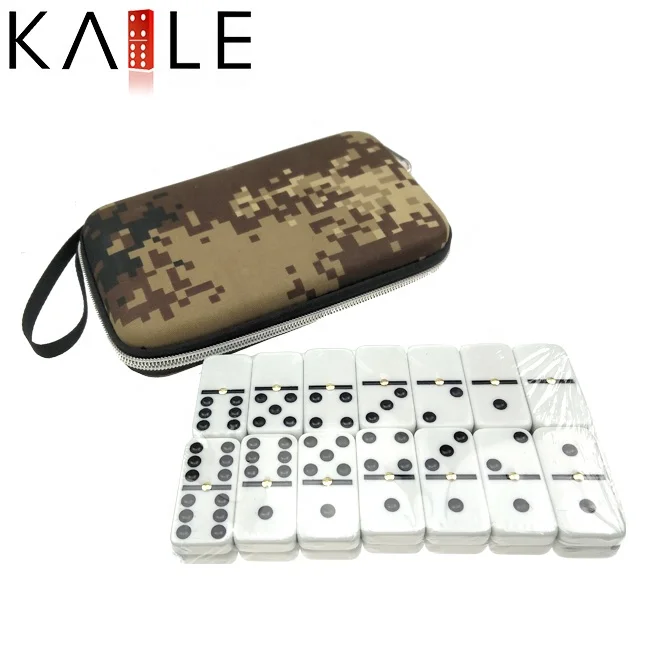 Kaile factory wholesales double 6 domino tile set custom black dot with travel zipper bag casino grade for gambling game