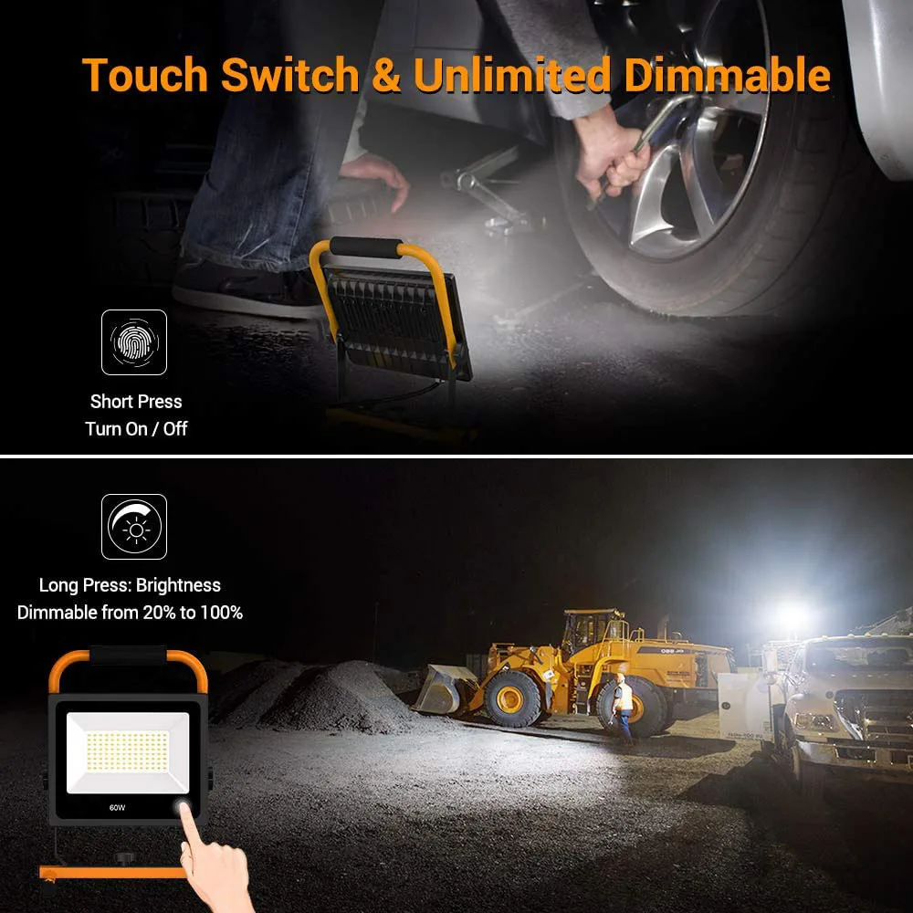 Outdoor portable 60W touch switch waterproof adjustable high power LED work light
