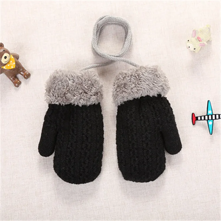 Wholesale Children Knitted Full Finger Gloves Kids Winter Mittens with Fur Cuff  ZJ470