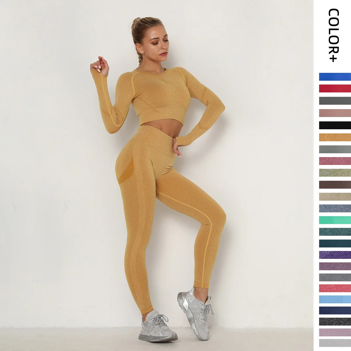 High Waist Yoga Suit Set Bra Vest Leggings Women Fitness Sportswear Gym Exercise Running Compression Long Sleeves Sport Wear Set