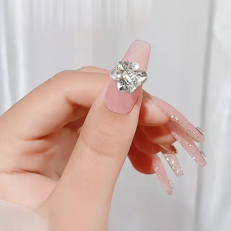 Hot Nail Art Chain Full Rhinestones 3D Nail Art Metal Heart Shape Glitter Rhinestones Diamonds for Manicure Decor