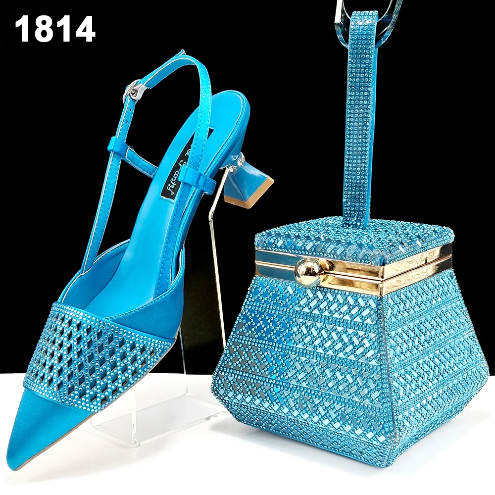 Bestway Latest Ladies Italian Fashion Turquois Blue Color Women Matching Set Shoes and Bags