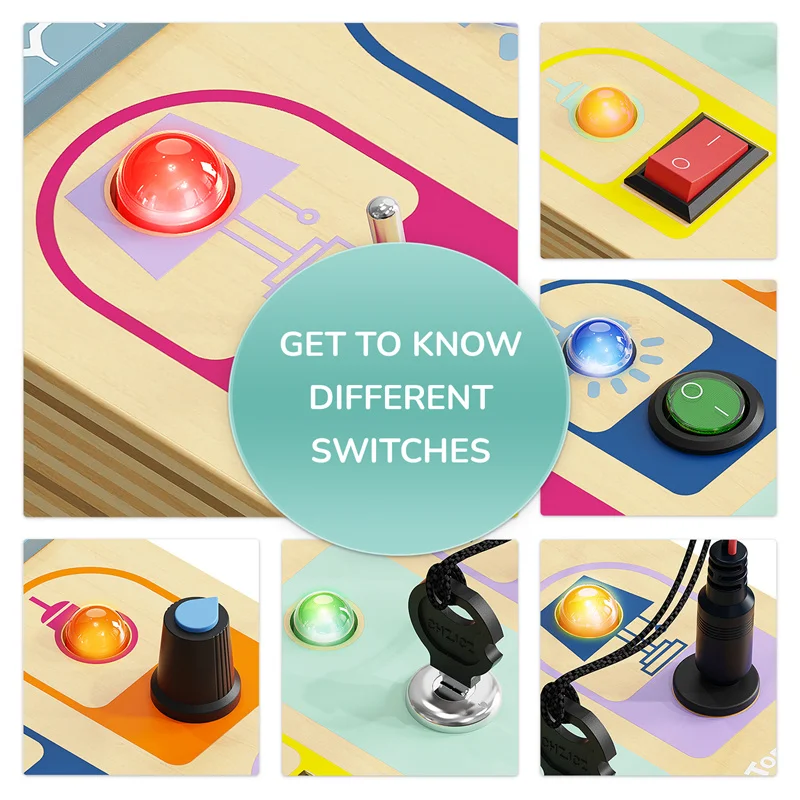 Topbright Montessori Wooden Busy Board with LED Light with Toggle Switch Sensory Toys for Toddlers Education