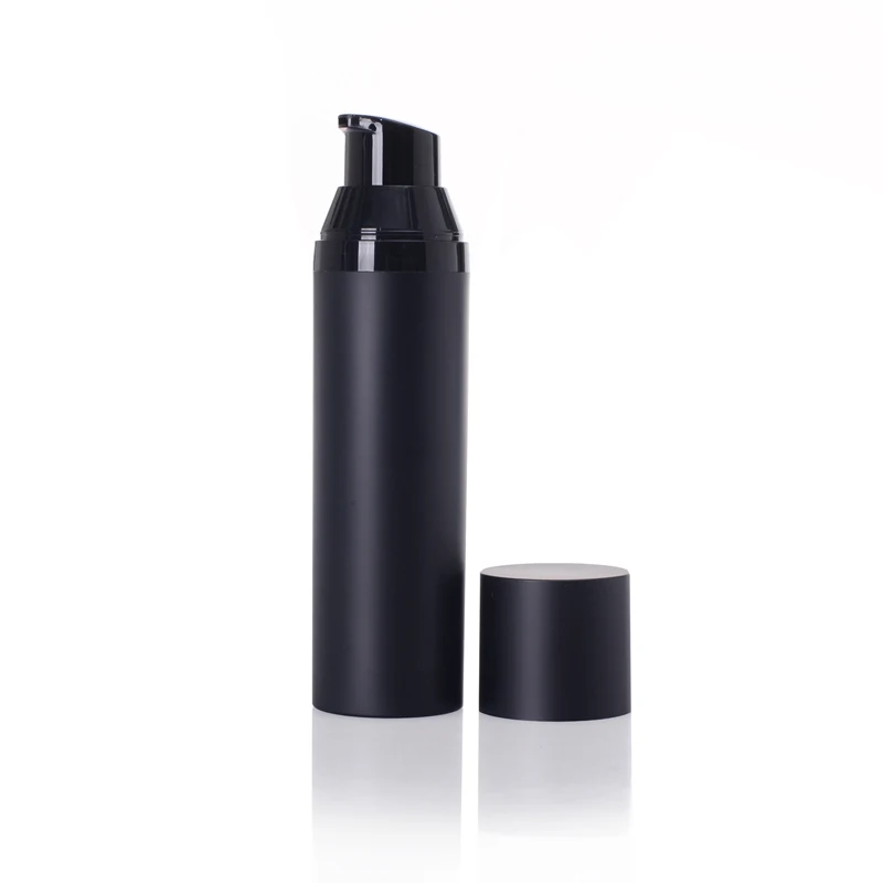 Customized 15ML 30ML 50ML Plastic PP Empty Matte  Black Essence Eye Cream Airless Pump Bottle With Vacuum